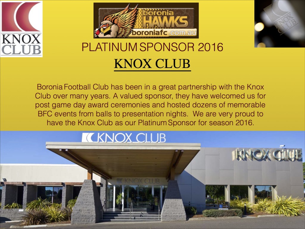 Knox Club Platinum Sponsor 2016-2
